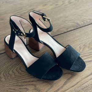 J. Crew Black Suede Block Heel Sandal, Size 8